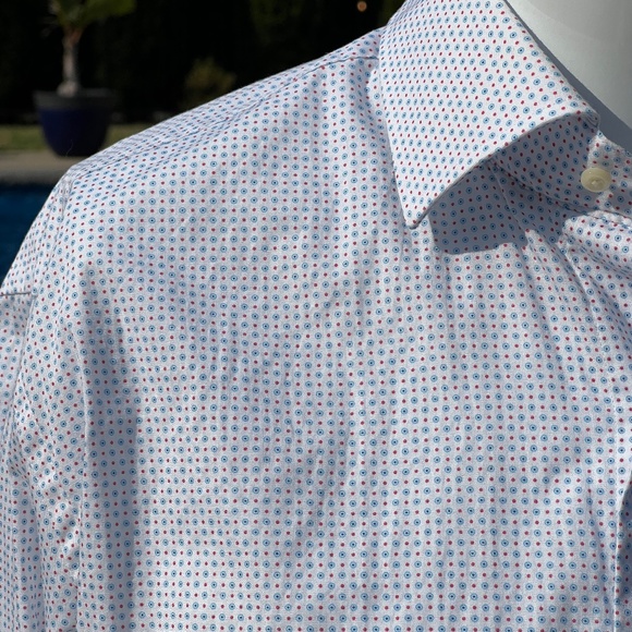 Peter Millar Mens Long Sleeve White with Blue and red dots Size Medium - Picture 4 of 10